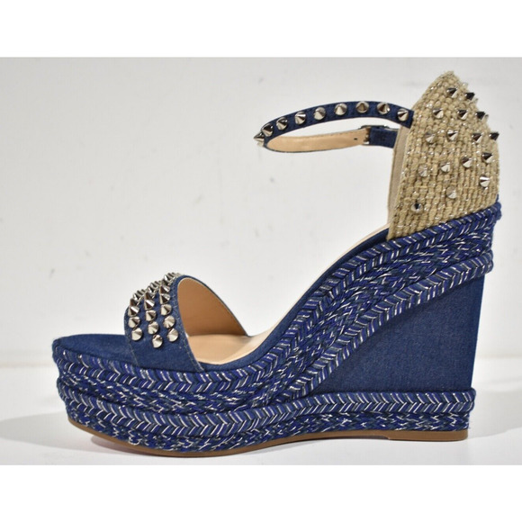 Christian Louboutin Madmonica 120 Blue Denim Platform Wedge Sandal Heel Pump 40 - Picture 8 of 12